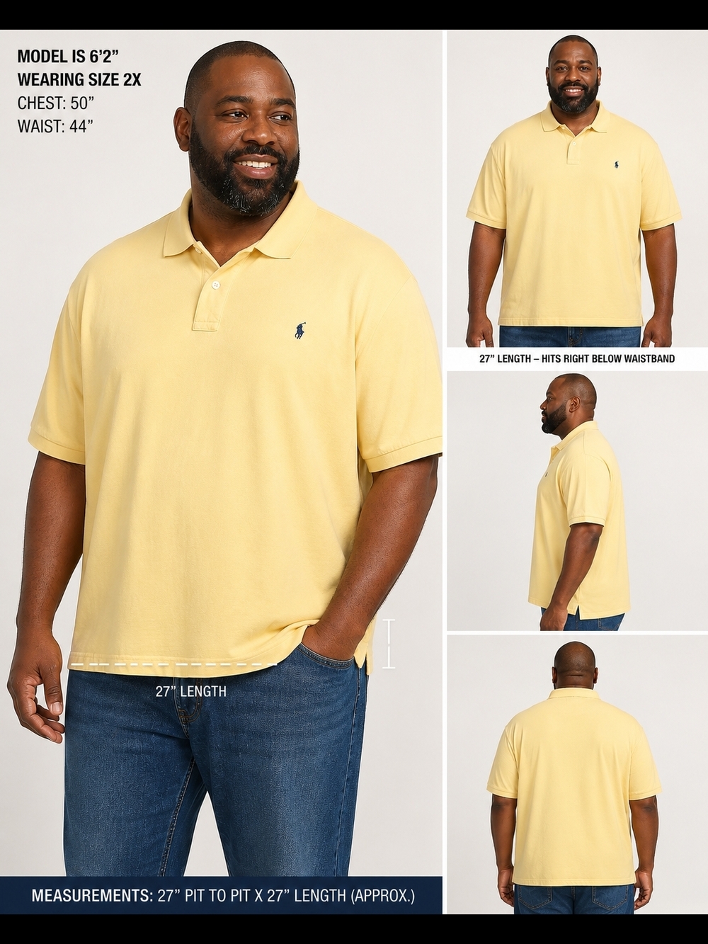 Polo Ralph Lauren XXL Yellow Polo Shirt Classic Pony Logo Short Sleeve